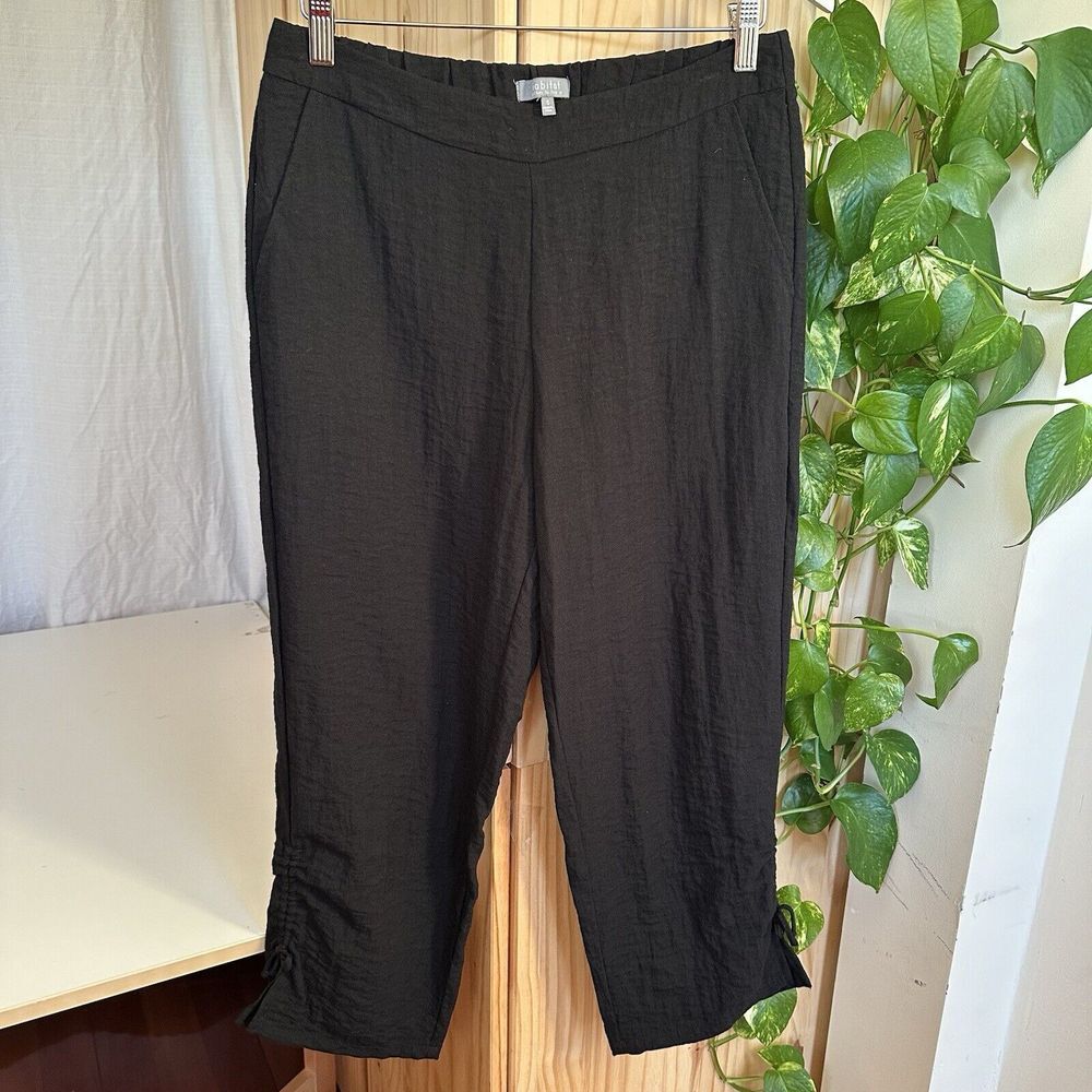 Habitat Crop Pull On Pants Women's S Crepe Crinkled Textured Ruched Lagenlook‎